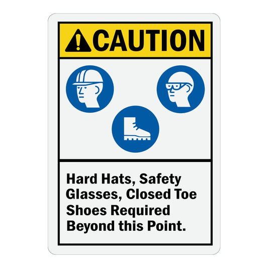 ANSI Caution: Hard Hats, Safety Glasses, Closed-Toe Shoes Required Beyond This Point (With Graphic)