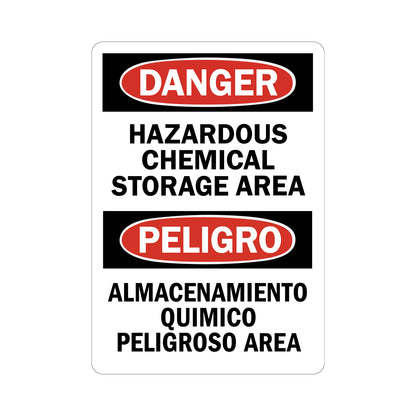 Bilingual OSHA Danger Hazardous Chemical Storage Area Peligro Almacenamiento Quimico Peligroso Sign Sticker for English and Spanish chemical hazard warnings in industrial and workplace environments