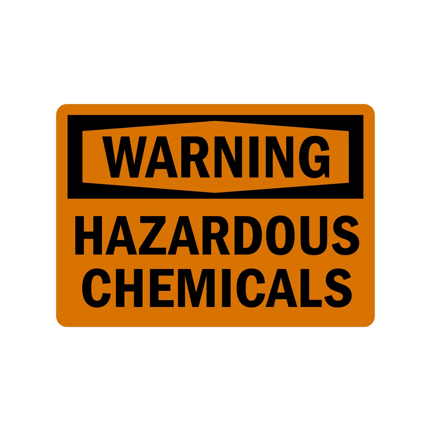 OSHA Warning Hazardous Chemicals Sign Sticker alerting personnel to hazardous chemical presence, orange and black ANSI compliant design for industrial and workplace chemical safety compliance
