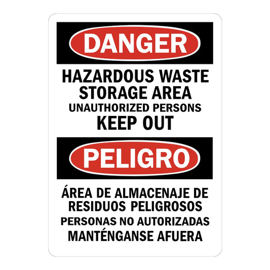 Bilingual OSHA Danger: Hazardous Waste Storage Area - Unauthorized Persons Keep Out