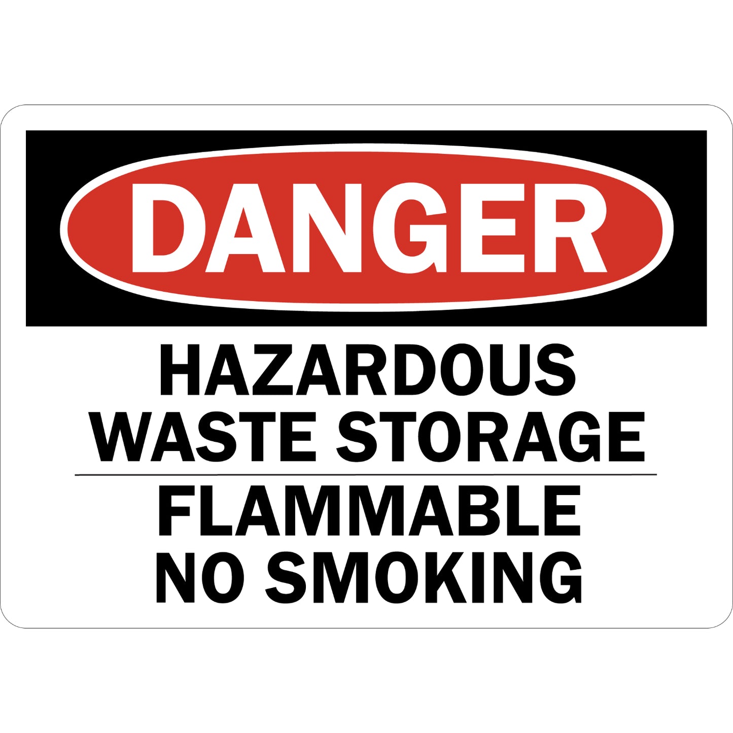 Danger Hazardous Waste Storage Flammable No Smoking Sign Sticker warning of hazardous waste area with flammable materials, prohibiting smoking, OSHA compliant, for workplace safety