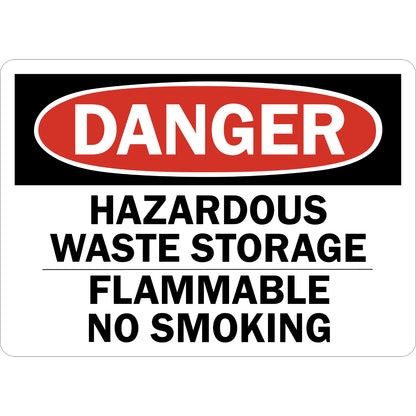 Danger Hazardous Waste Storage Flammable No Smoking Sign Sticker warning of hazardous waste area with flammable materials, prohibiting smoking, OSHA compliant, for workplace safety