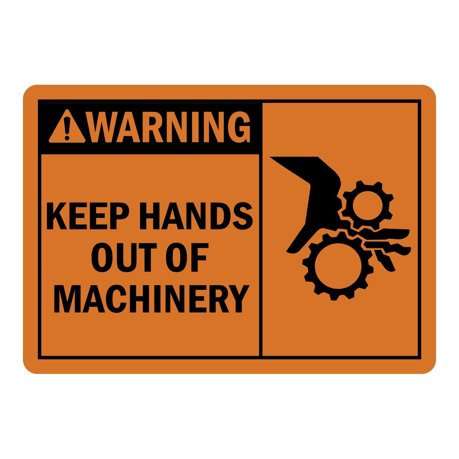 OSHA Warning: Keep Hands Out of Machinery Sign Stickers with Graphic