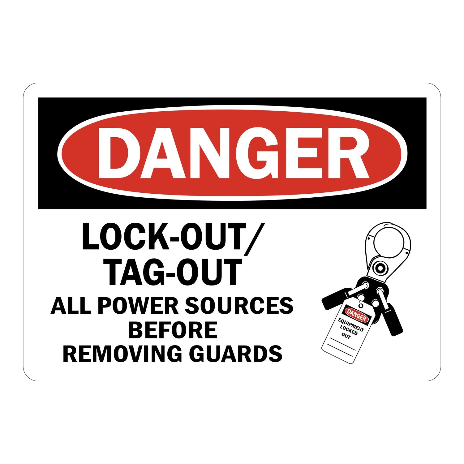 OSHA Danger: Lock-out/ Tag-Out All Power Sources Before Removing Guards