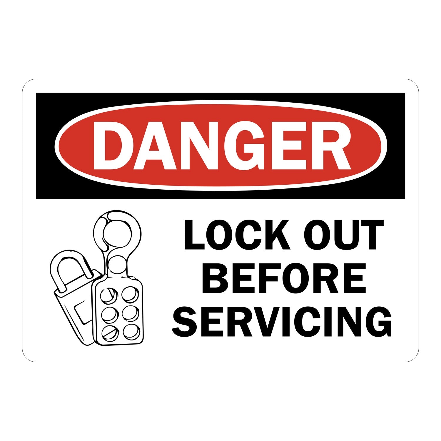 OSHA Danger: Lock Out Before Servicing (with Lock Graphic)