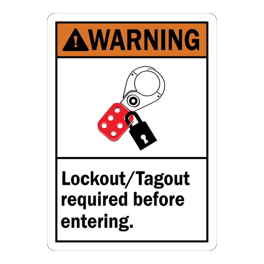 Bilingual ANSI Warning: Lockout / Tagout Required Before Entering (With Graphic)