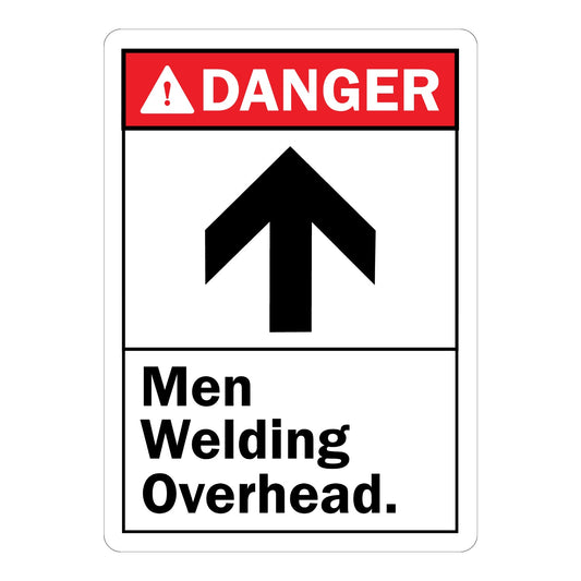 ANSI Danger: Men Welding Overhead (With Up Arrow)