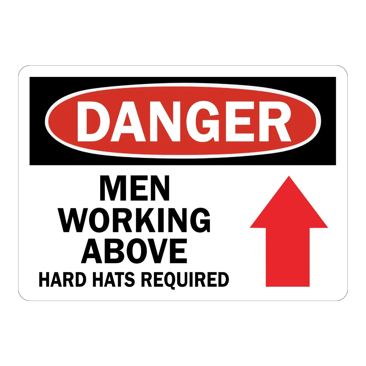 OSHA Danger: Men Working Above Hard Hats Required (Arrow Up)