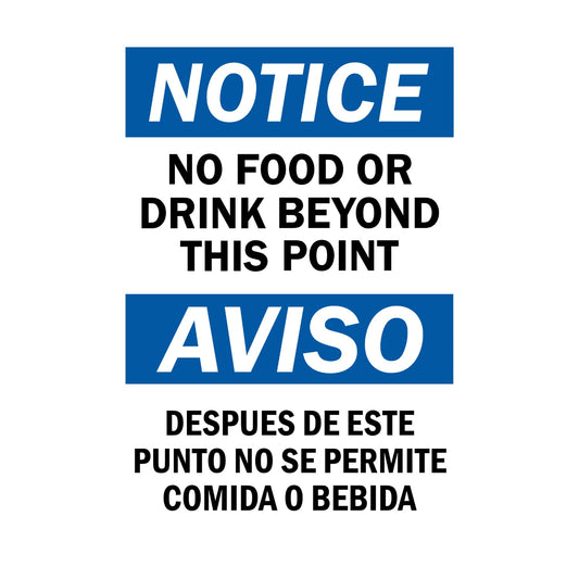 Bilingual OSHA Notice: No Food or Drink Beyond This Point