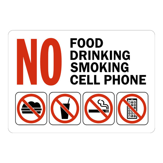 No Food, No Drinking, No Smoking, No Cell Phones (With Symbols)