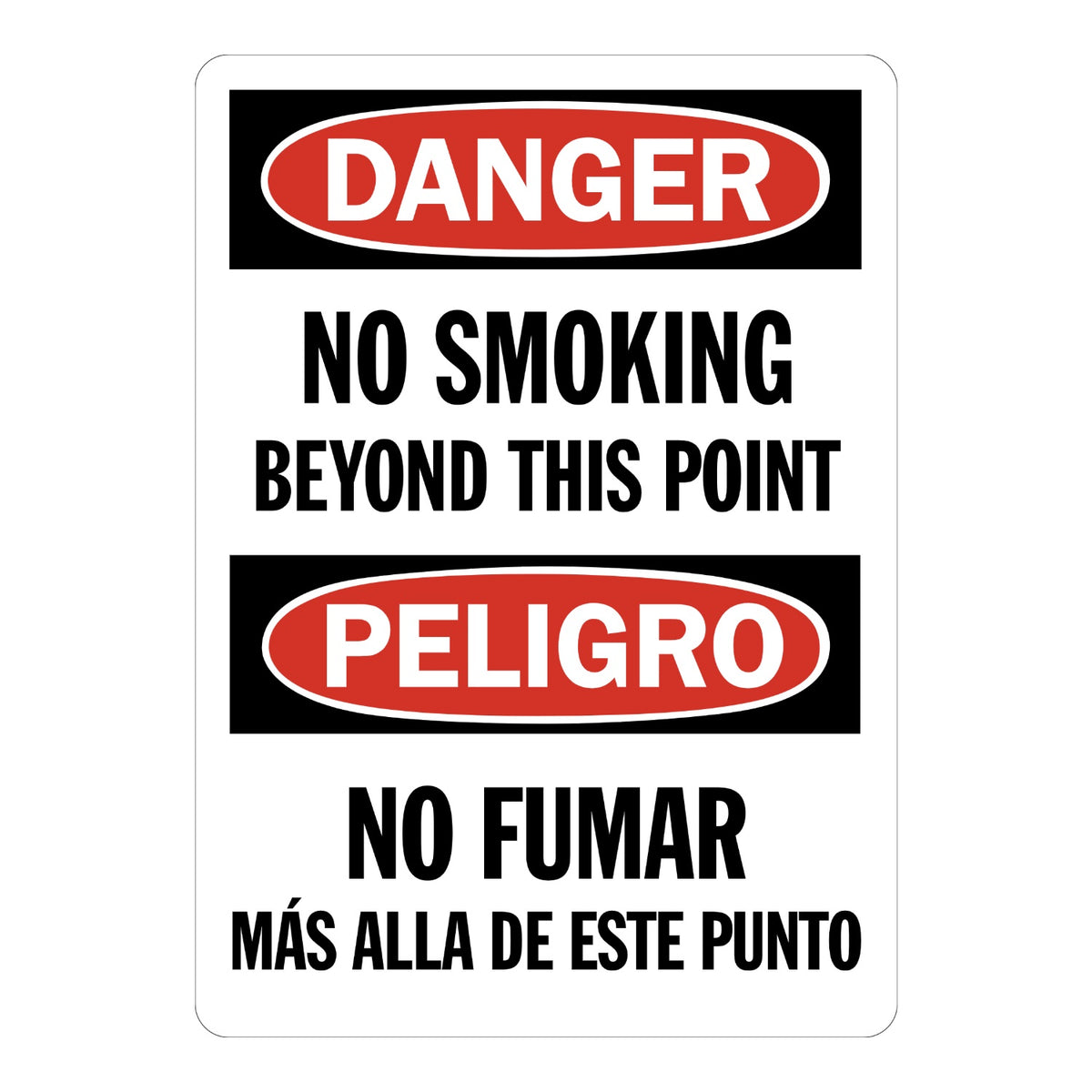 Bilingual OSHA Danger: No Smoking Beyond This Point, No Fumar Mas Alla De Este Punto