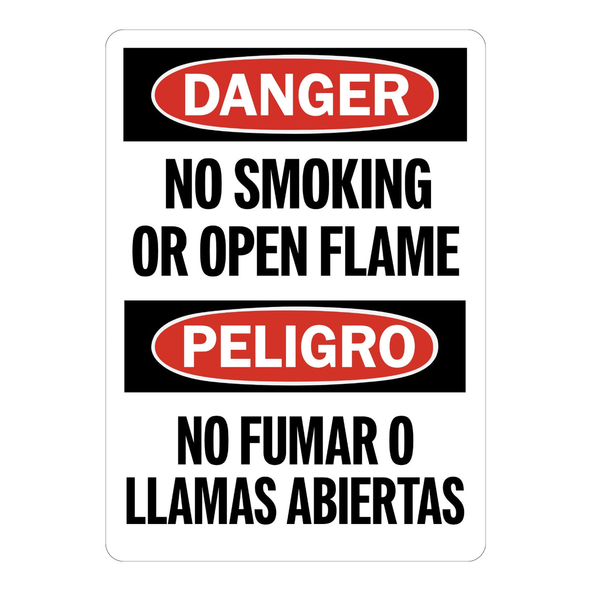 Bilingual OSHA Danger: No Smoking or Open Flame