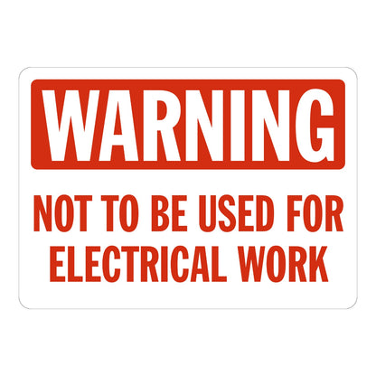 Warning: Not to Be Used for Electrical Work Sign Sticker with white text on red WARNING banner and red body text on white background, prohibits use for electrical work.