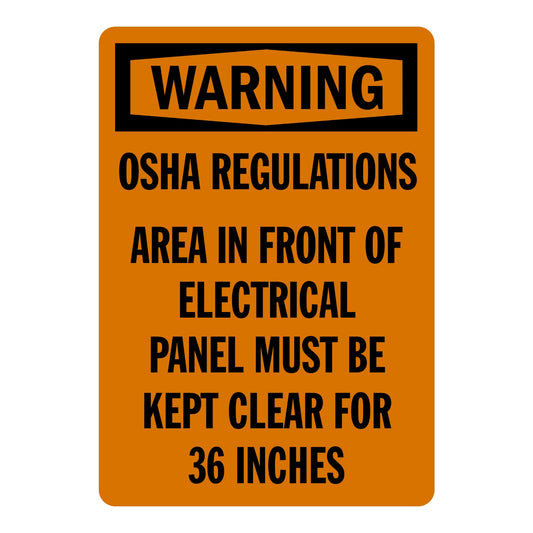 OSHA Warning: OSHA Regulations - Area in Front of Electrical Panel Must Be Kept Clear for 36 Inches (Vertical)