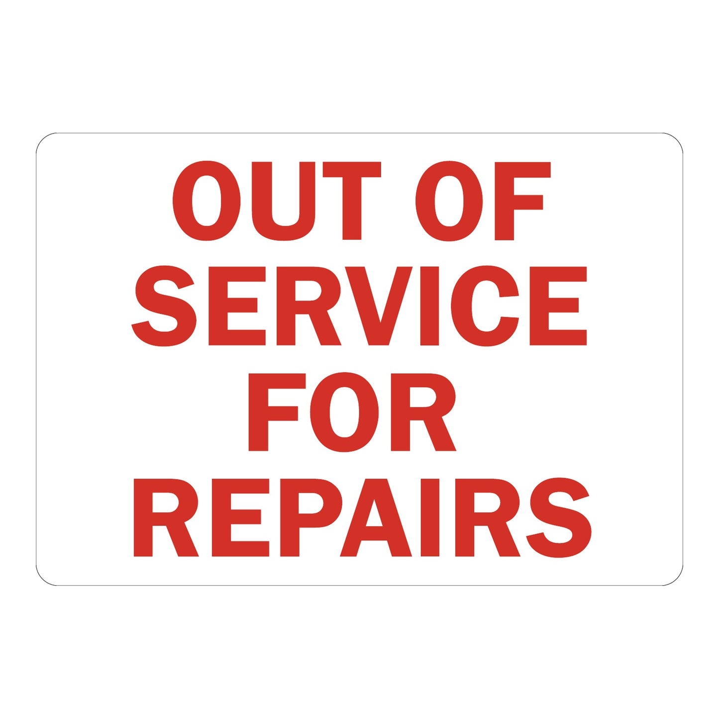 Notice Out Of Service For Repairs Sign Sticker with bold red text on white background clearly informing workers that equipment or machinery is out of service and currently undergoing repairs