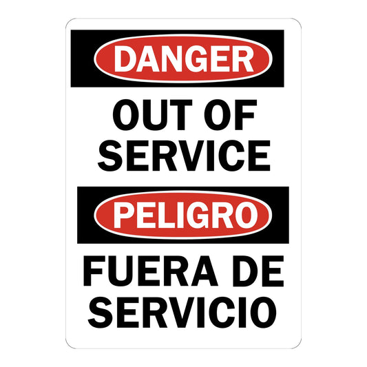 Bilingual OSHA Danger: Out Of Service / Fuera De Servicio