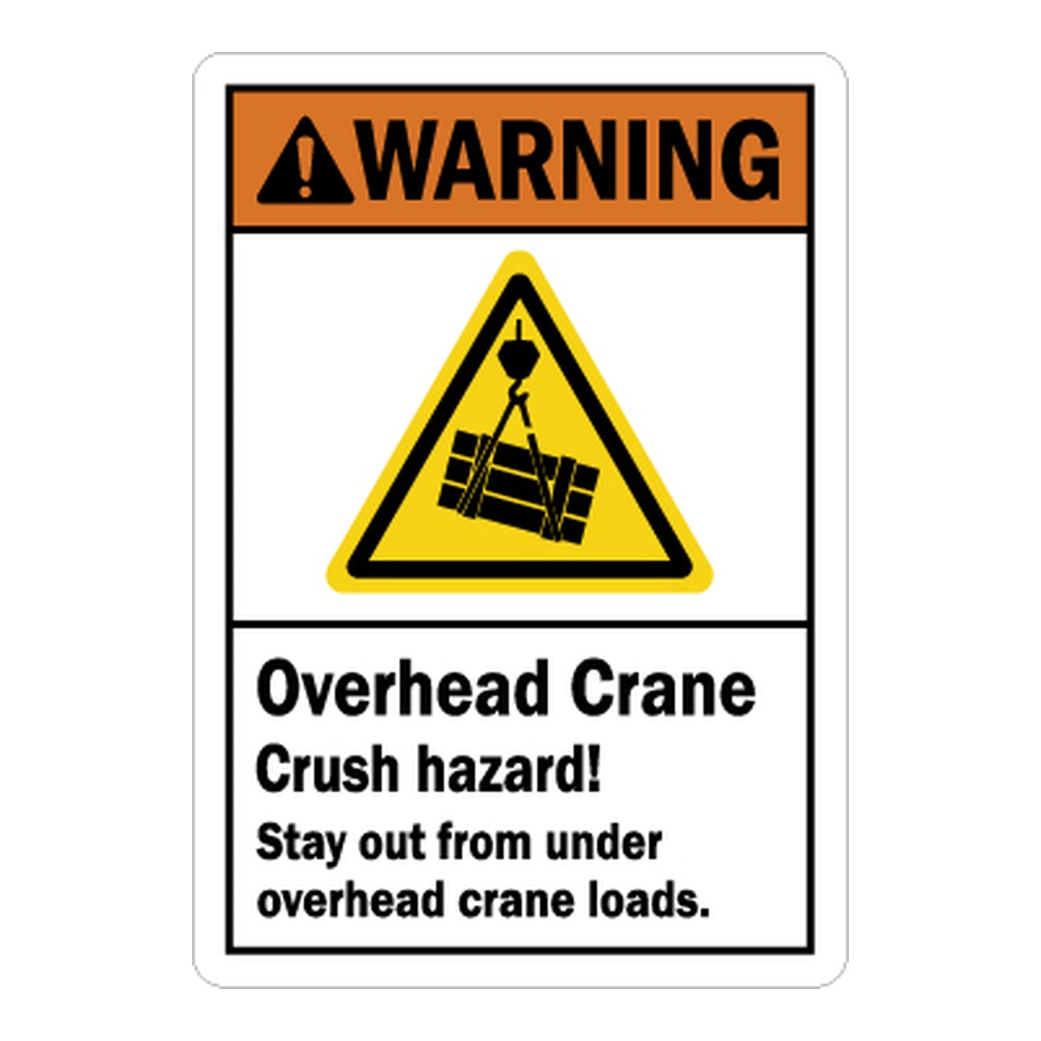 ANSI Warning: Overhead Crane Crush Hazard Stay Out From Under Overhead Crane Loads