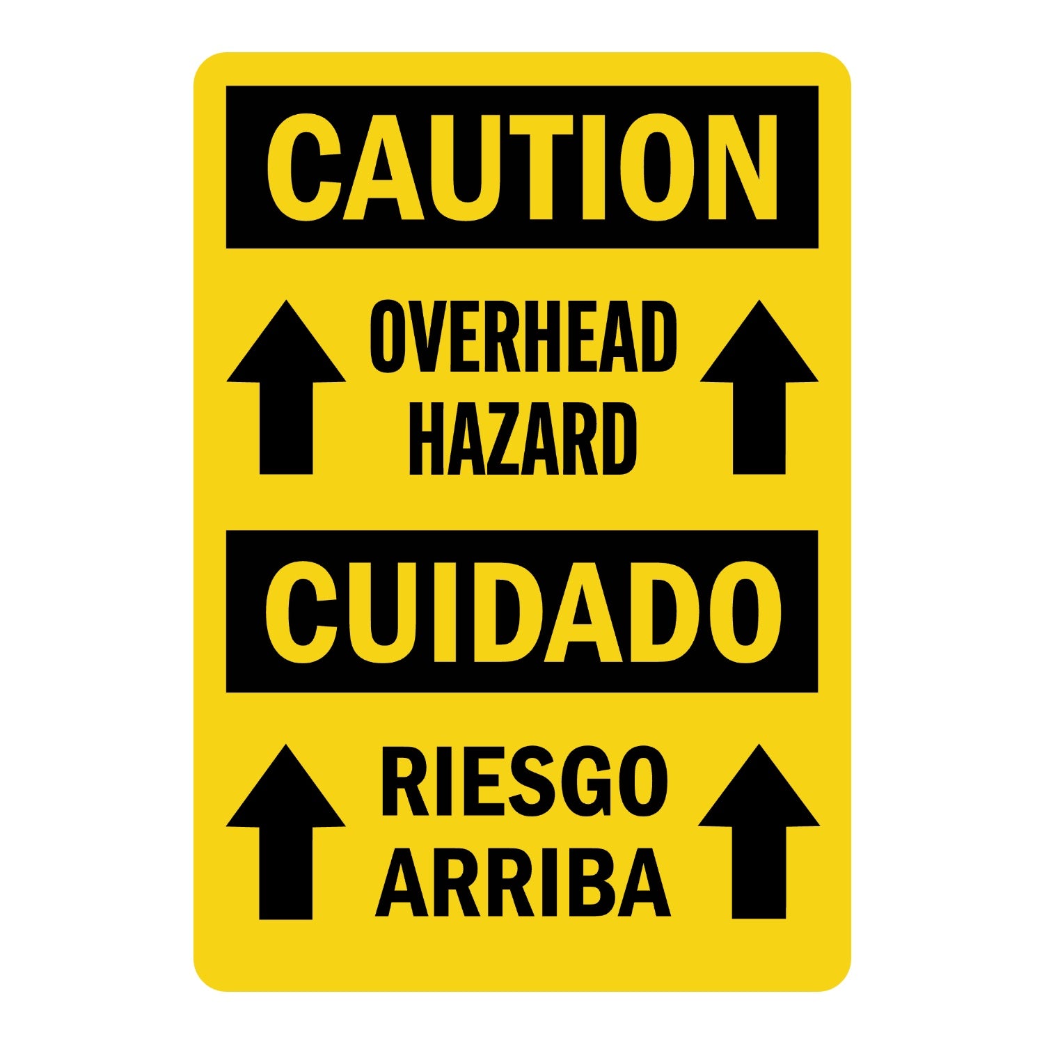 Bilingual OSHA Caution: Overhead Hazard (With Up Arrow)