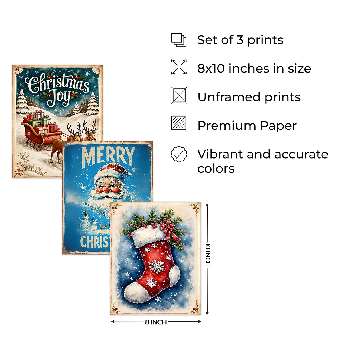 Santa, Stocking & Sleigh Christmas Poster