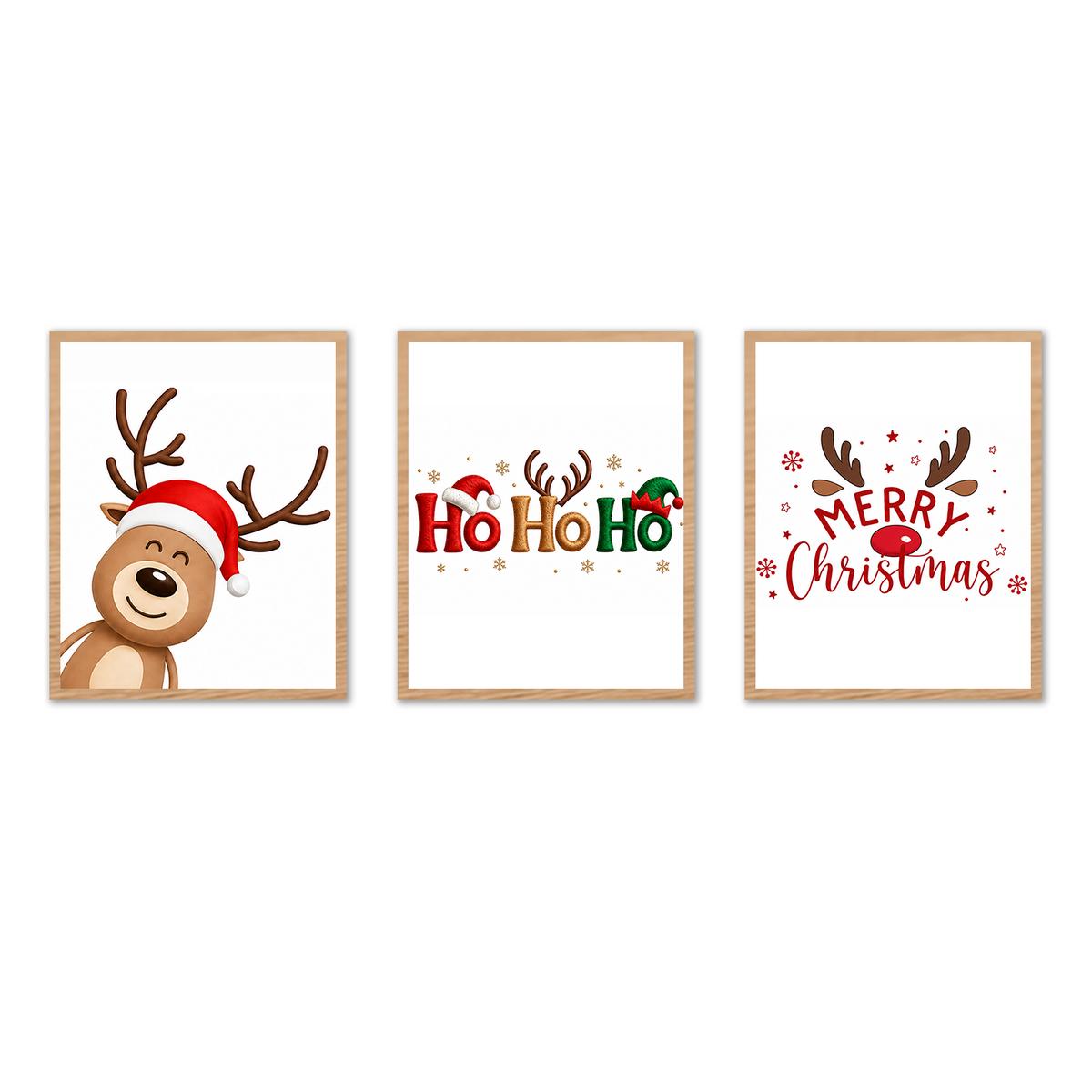 Christmas Reindeer & Holiday Greetings Poster featuring a cute Santa reindeer, Ho Ho Ho lettering, and Merry Christmas designs for festive home and office décor