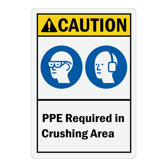ANSI Caution: PPE Required in Crushing Area (With Symbol)
