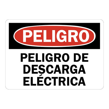 Spanish OSHA Danger: Peligro De Descarga Electrica sign stickers featuring bold red-black PELIGRO header, clearly warns of electric shock hazard risk