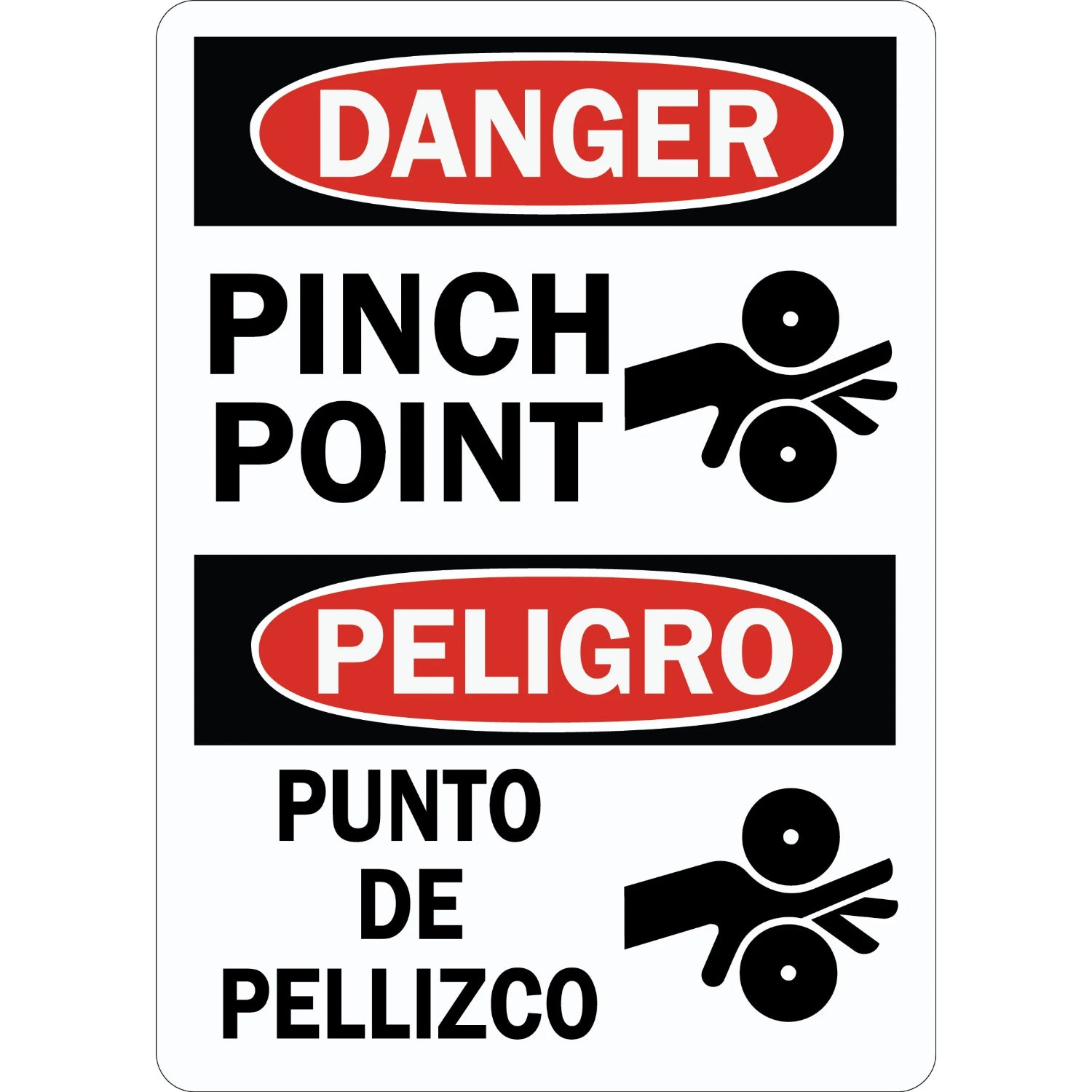 Bilingual OSHA Danger Pinch Point / Punto De Pellizco Sign Stickers