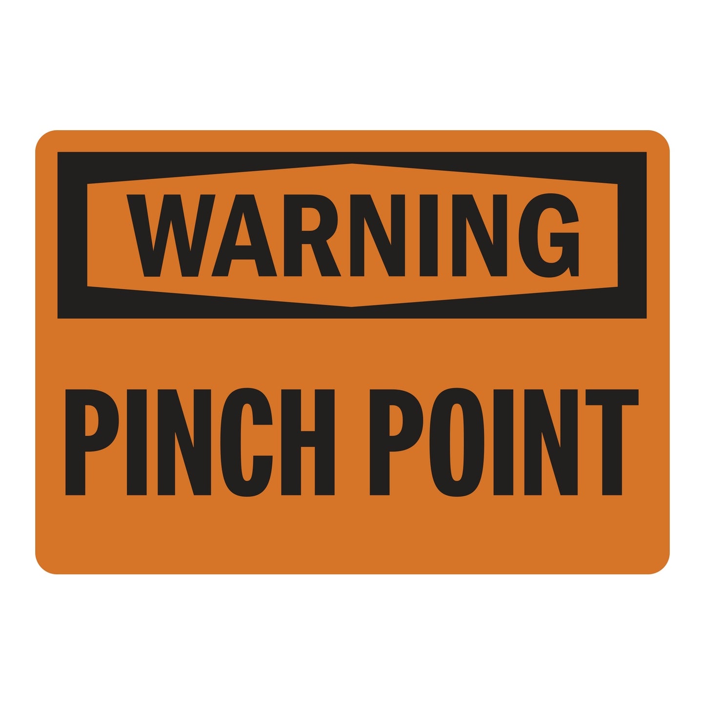 OSHA Warning: Pinch Point sign stickers featuring bold black WARNING header on orange background, clearly warns of mechanical pinch point hazard nearby