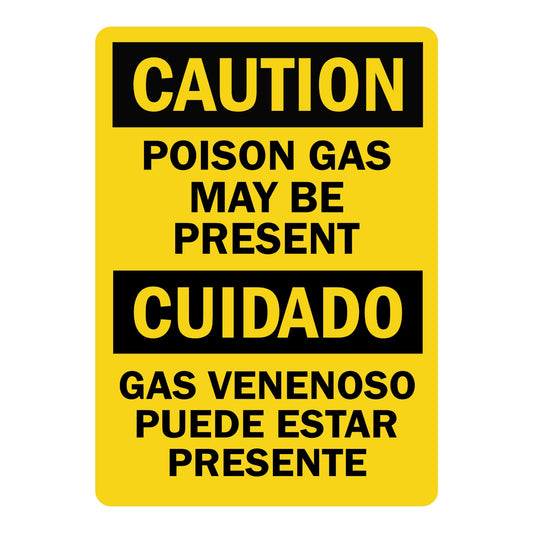 Bilingual OSHA Caution: Poison Gas May Be Present, Gas Venenoso Puede Estar Presente