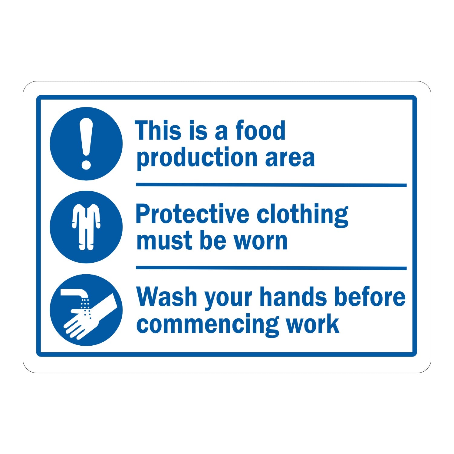 Warning: Food Safety Sign: Production Area Wash Hands Sign