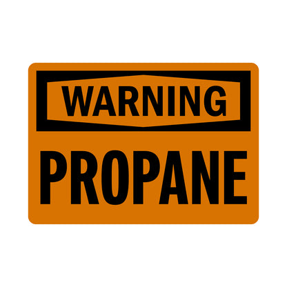 OSHA Warning Propane sign sticker, black Warning header, bold black text on orange background, flammable gas hazard identification workplace safety compliance sign
