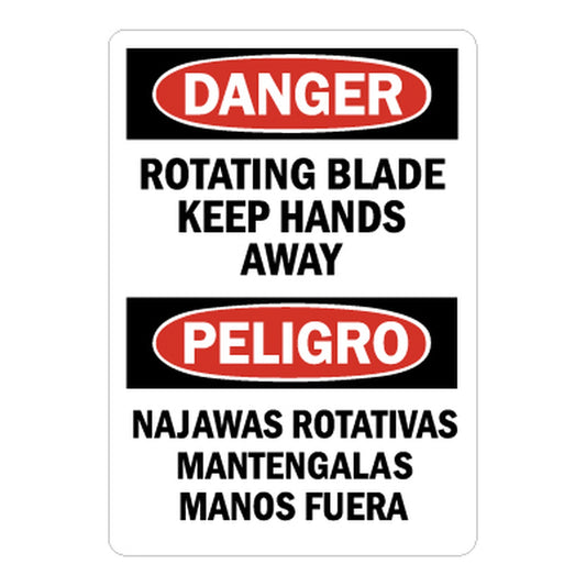 Bilingual Danger: Rotating Blade Keep Hands Away / Najawas Rotativas Mantengalas Manos Fuera