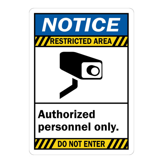 ANSI Notice: Restricted Area - Authorized Personnel Only, Do Not Enter (With Camera Graphic)
