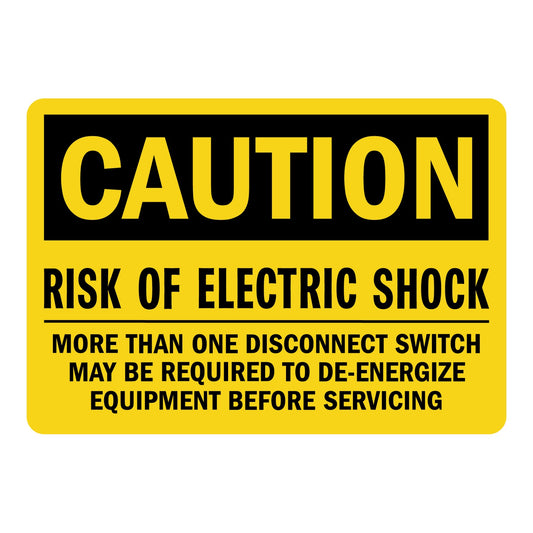 Spanish OSHA Caution Risk Of Electric Shock, More Than One Disconnect Switch May Be Required To De-Energize Equipment Before Servicing