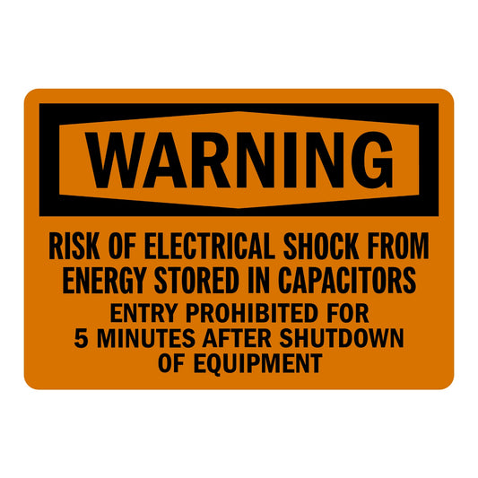OSHA Warning: Risk of Electrical Shock from Energy Stored in Capacitors, Entry Prohibited for 5 Minutes after Shutdown of Equipment