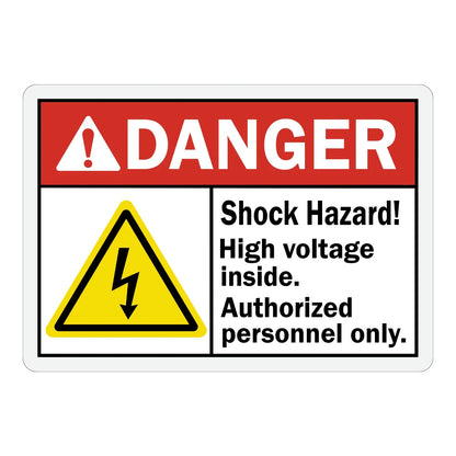 ANSI Danger: Shock Hazard, High Voltage, Authorized Personnel Only Sign Sticker with red header and electric shock hazard icon, restricting access to trained staff only.