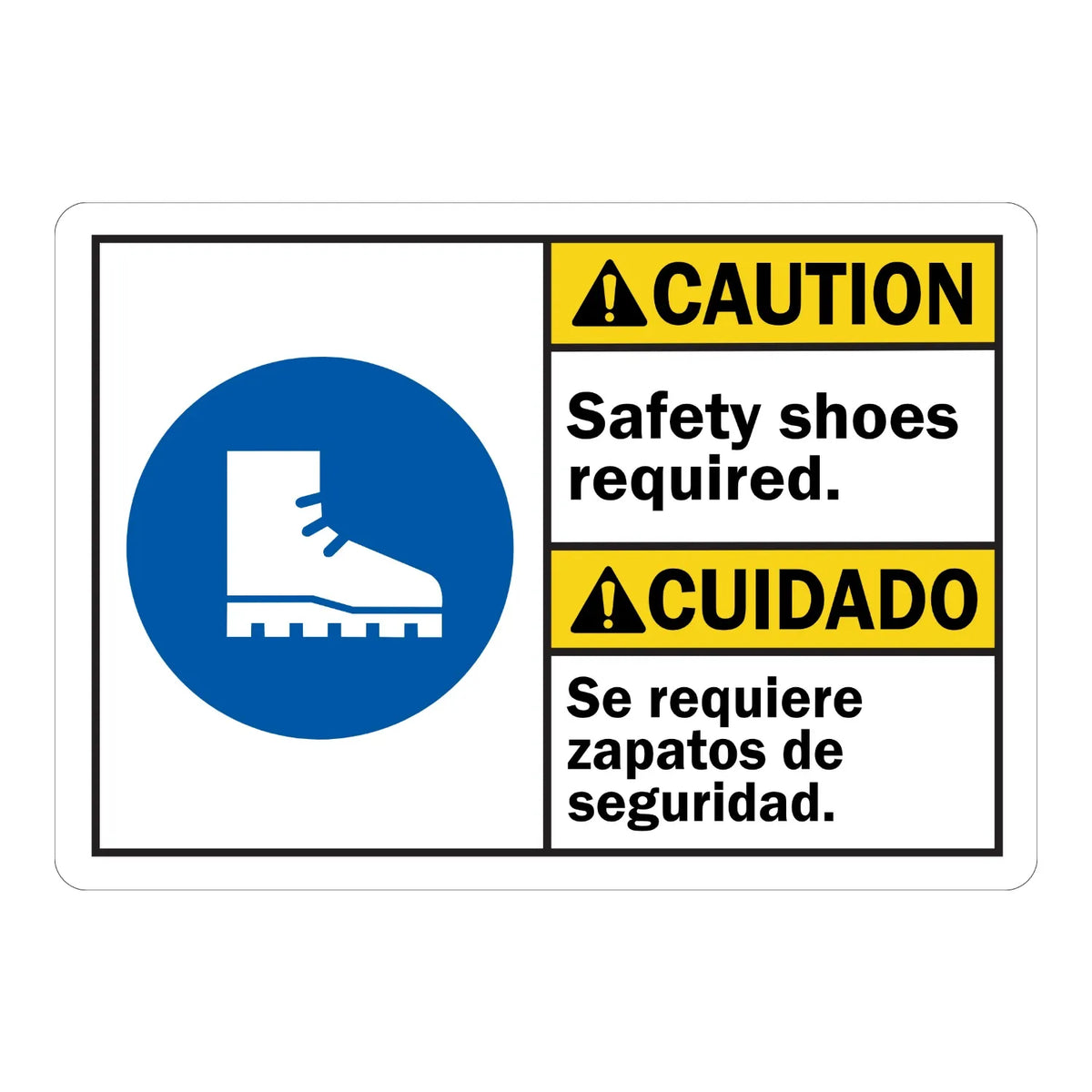 Bilingual ANSI Caution: Safety Shoes Required / Se Requiere Zapatos De Seguridad (With Graphic)