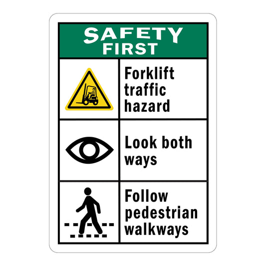 Safety First Forklift Traffic Hazard Look Both Ways Follow Pedestrian Walkways Sign Stickers