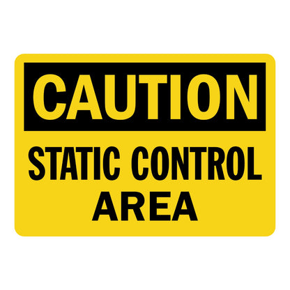OSHA Caution: Static Control Area Sign Sticker with bold black header on yellow background and large black bold lettering below