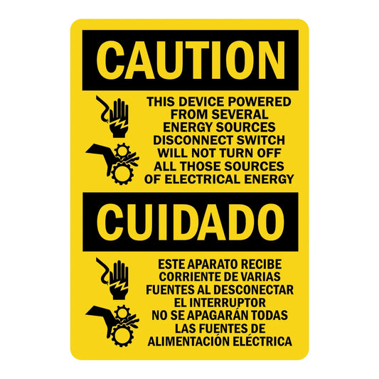 Bilingual OSHA Caution: This Device Powered from Several Energy Sources Disconnect Switch Will Not Turn Off All Those Sources of Electrical Energy