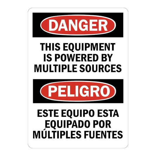 Bilingual OSHA Danger: This Equipment Is Powered by Multiple Sources