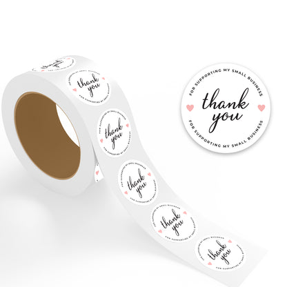 Roll of Thank You Sticker – Minimal Circle Design stickers with 'thank you' text on a white background