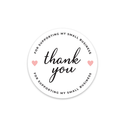 Round Thank You Sticker – Minimal Circle Design sticker with 'thank you' text for supporting a small business on a white background