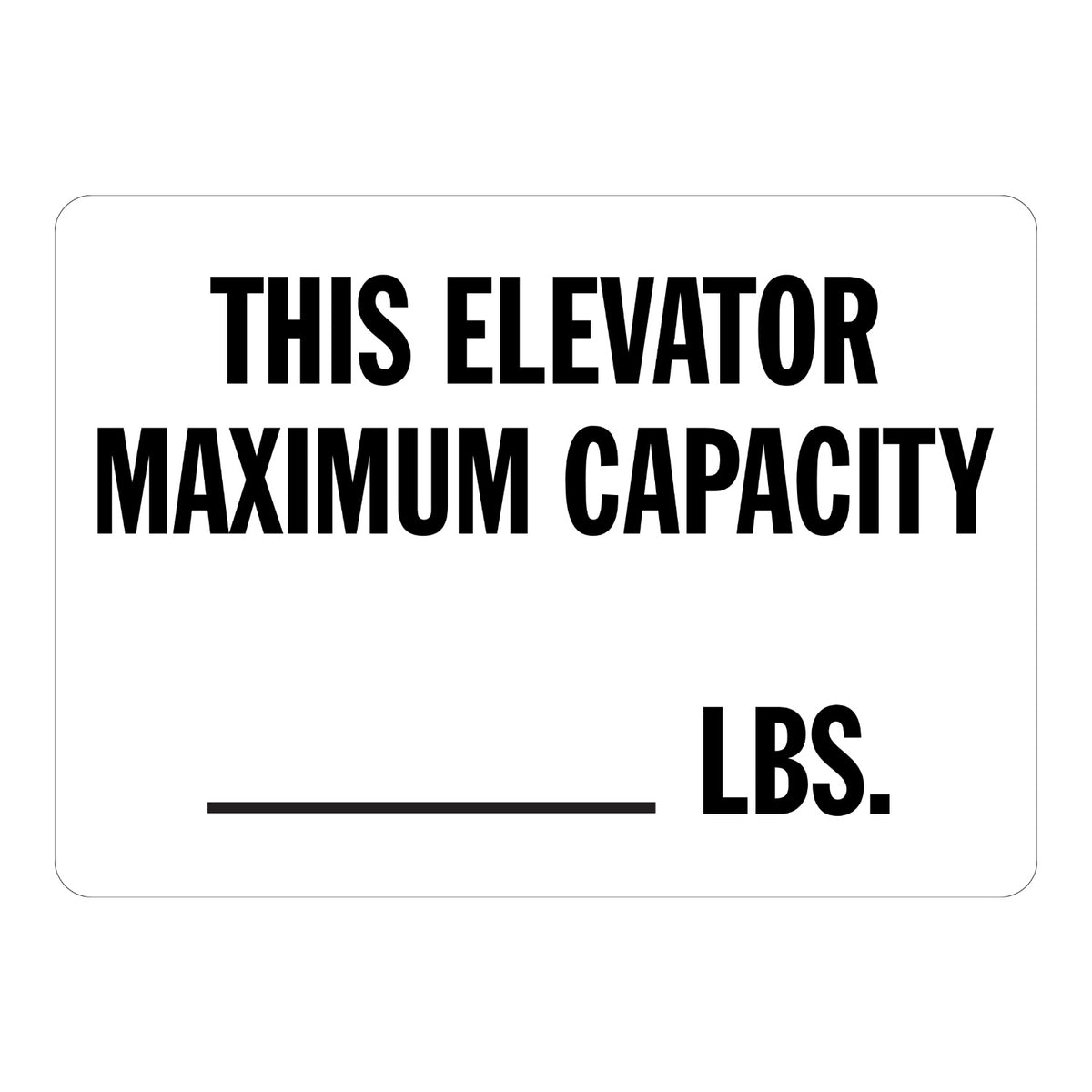 This Elevator Maximum Capacity ___ Lbs. Sign Stickers with bold black text, a handwritten 400 fill-in line and a curved orange arrow on a plain white background