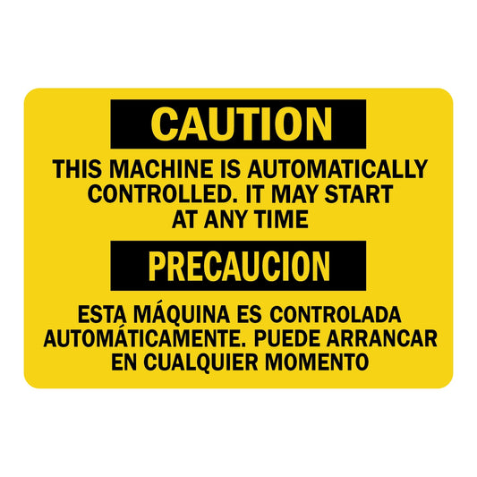 Bilingual Caution This Machine Is Automatically Controlled It May Start At Any Time Sign Stickers