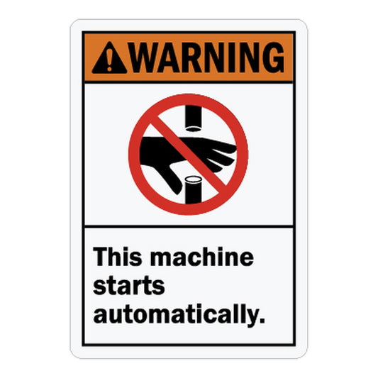ANSI Warning This Machine Starts Automatically Sign Stickers with Graphic