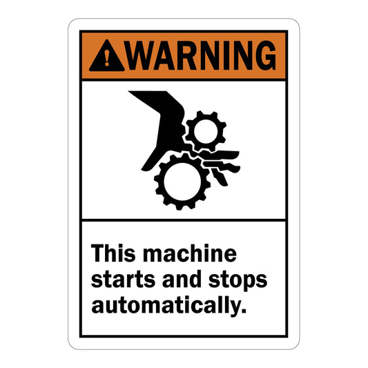 ANSI Warning This Machine Starts And Stops Automatically Sign Stickers with Graphic