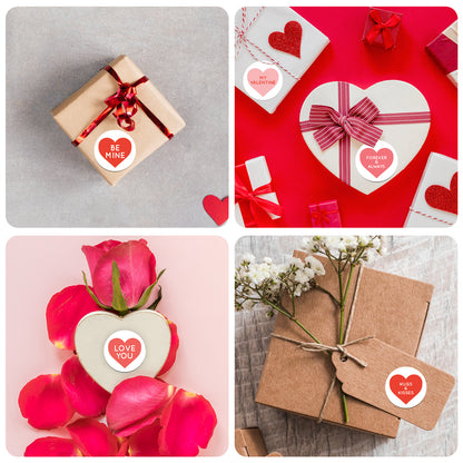 Collage of Valentine's Day-themed  Valentine’s Day Sticker – Assorted Love Messagesitems including a gift with a bow, heart-shaped cards, flowers, and a heart-shaped container with a rose.