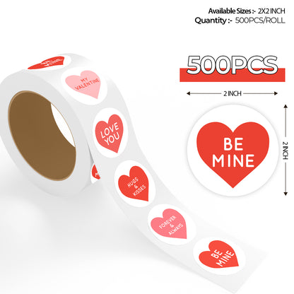 Roll of Valentine’s Day Sticker – Assorted Love Messages with various messages on a white background