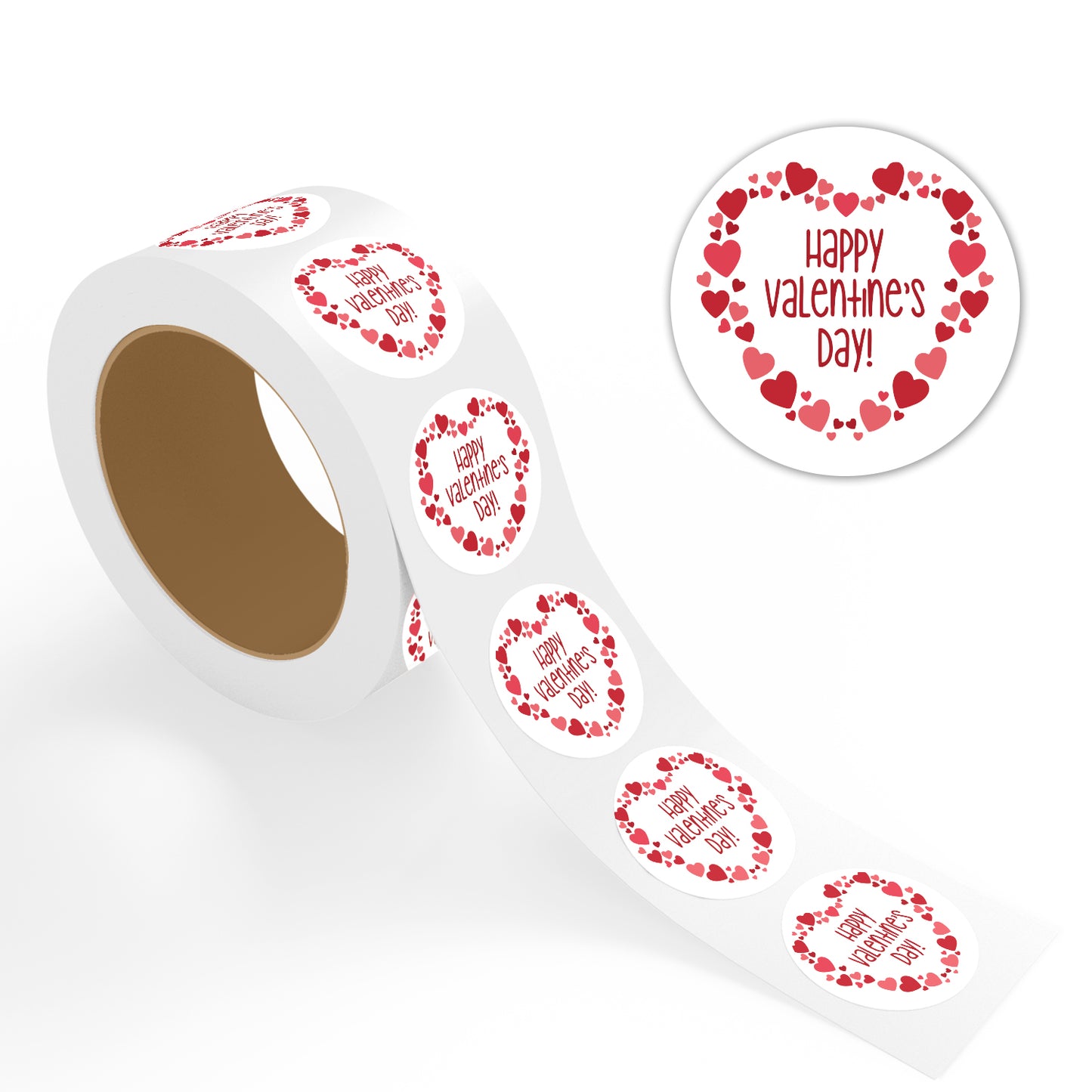 Roll of Valentine’s Day Sticker – Happy Valentine Heart Frame Design stickers with 'Happy Valentine's Day!' text and heart designs on a white background